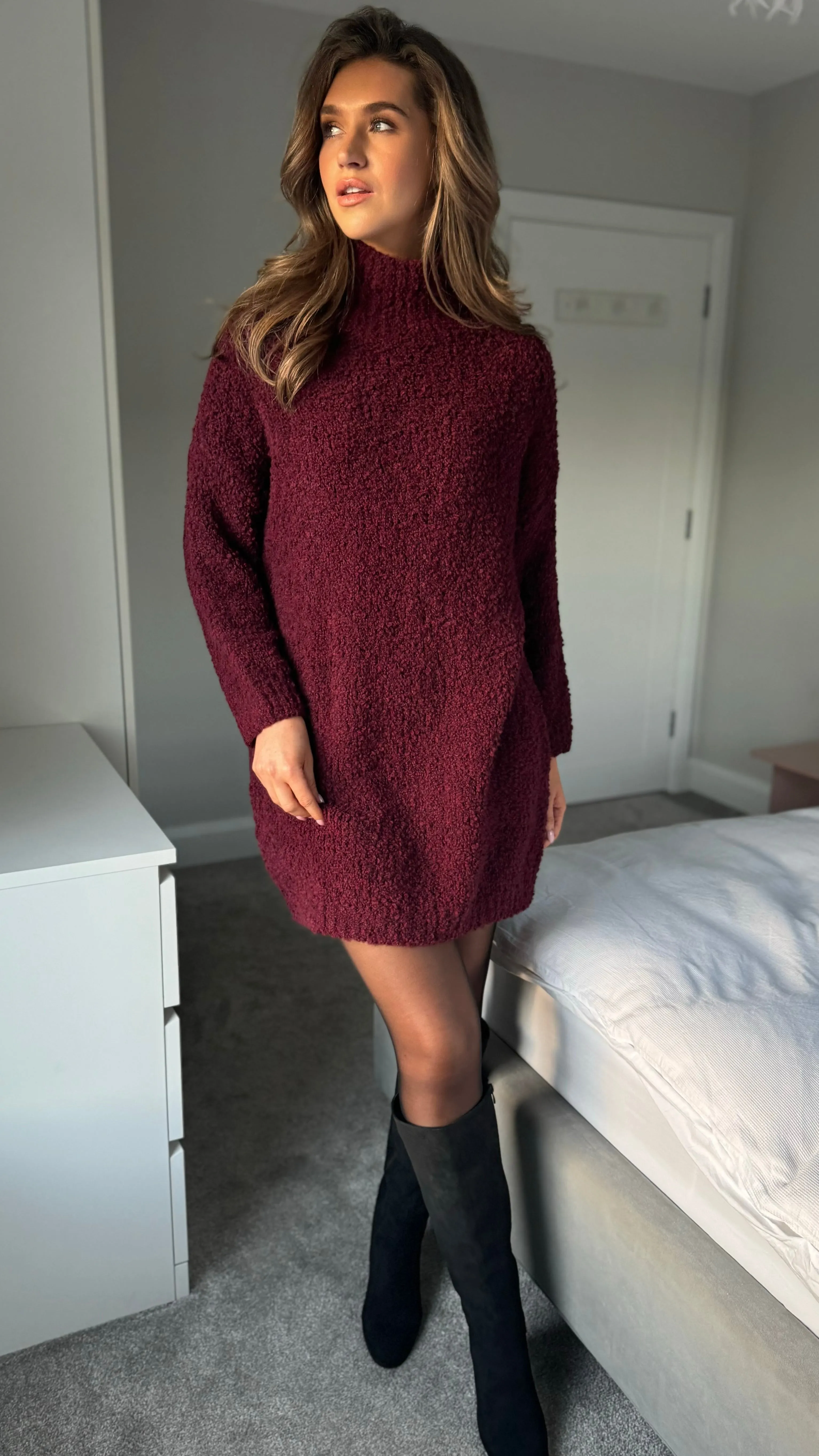 Sadie Burgundy Chunky Knit Jumper Dress