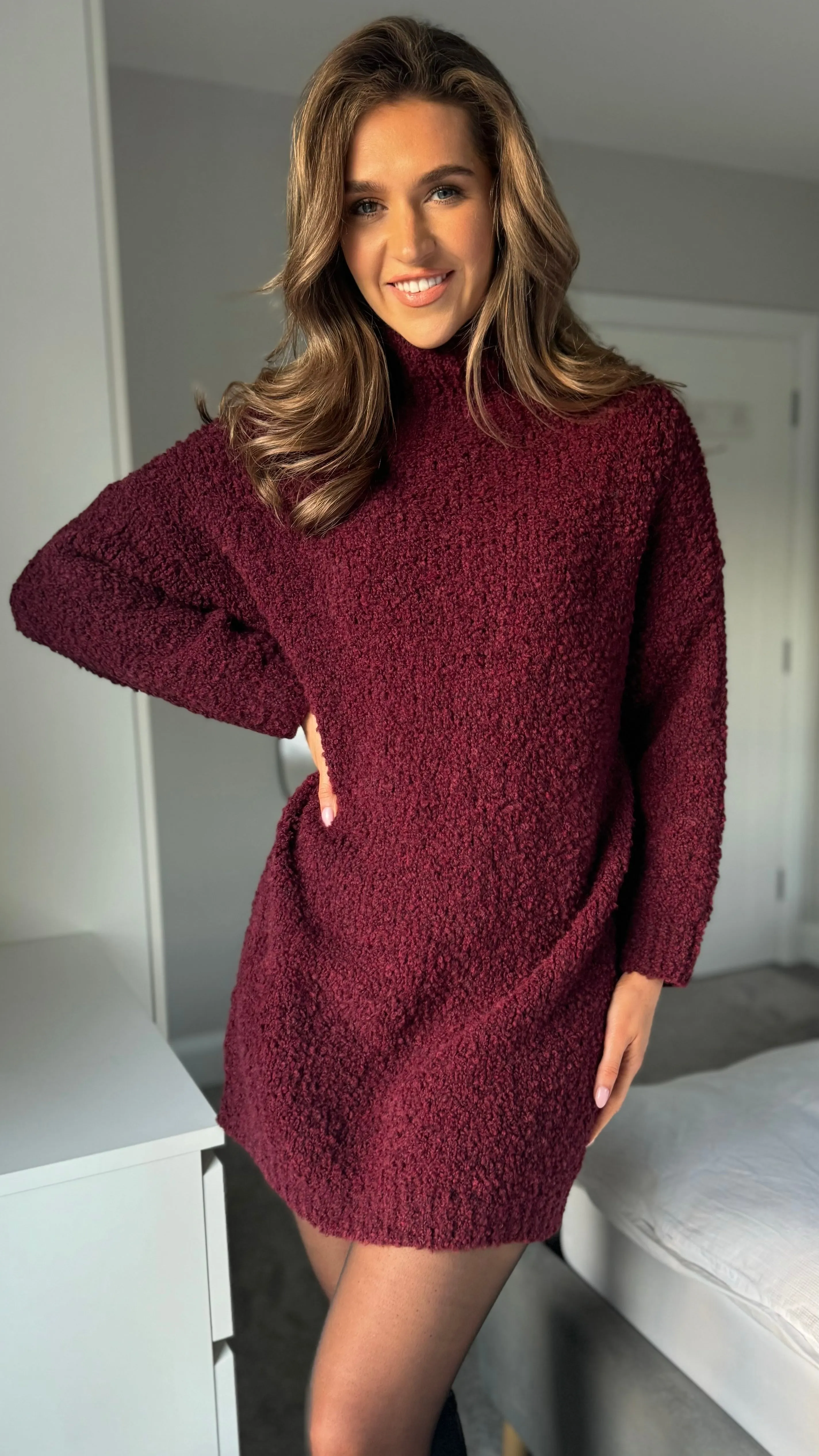 Sadie Burgundy Chunky Knit Jumper Dress