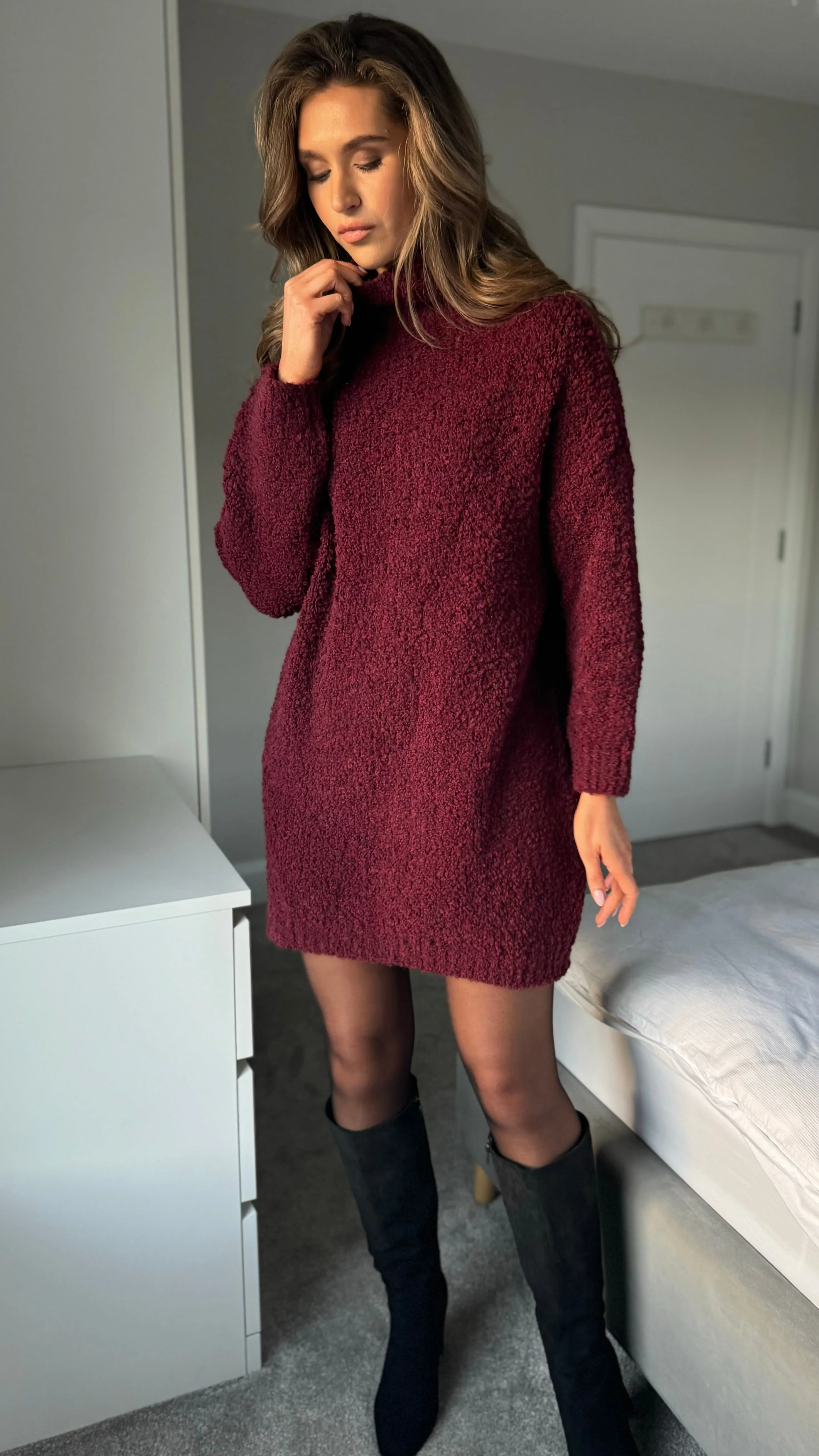 Sadie Burgundy Chunky Knit Jumper Dress