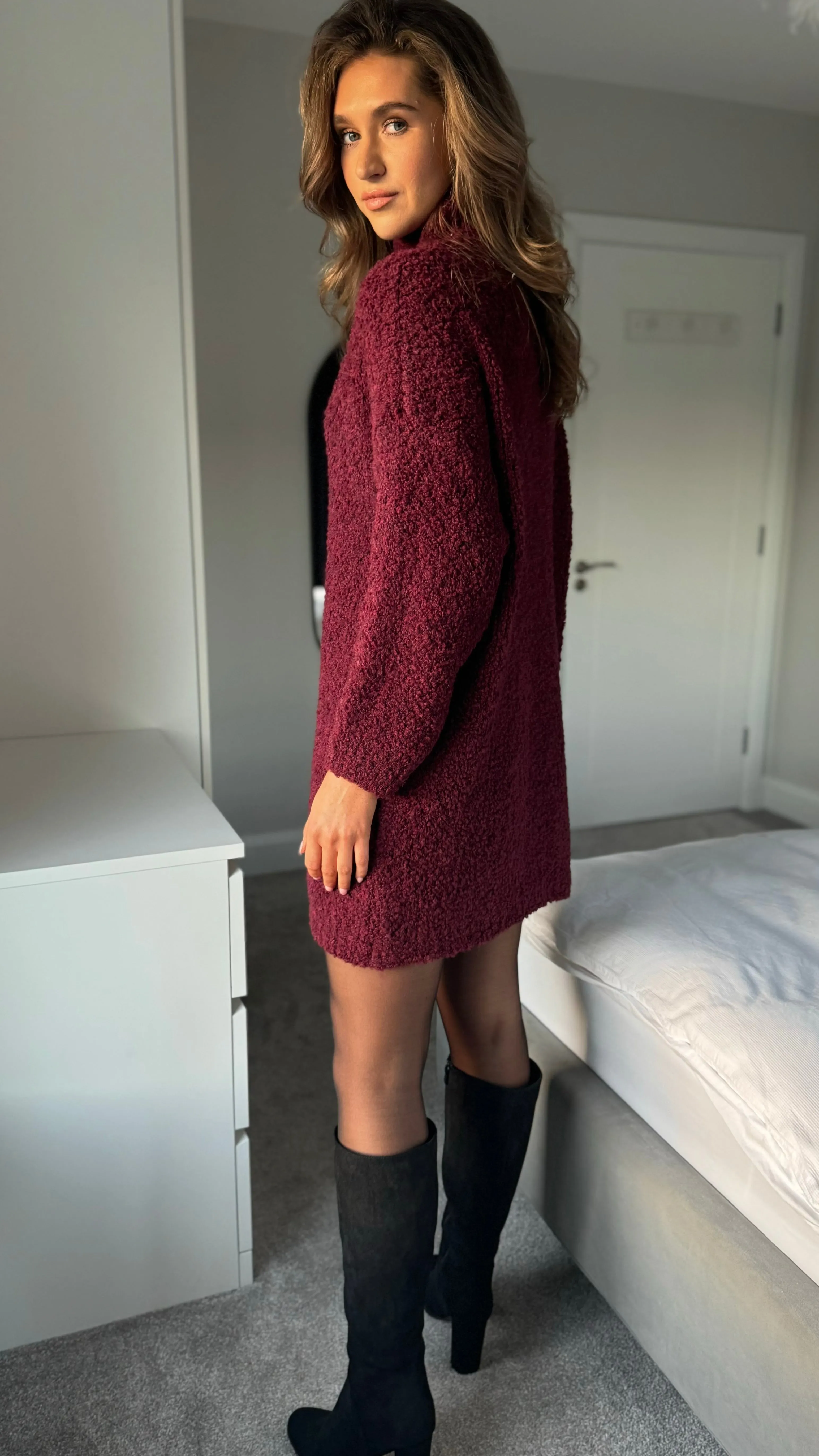 Sadie Burgundy Chunky Knit Jumper Dress