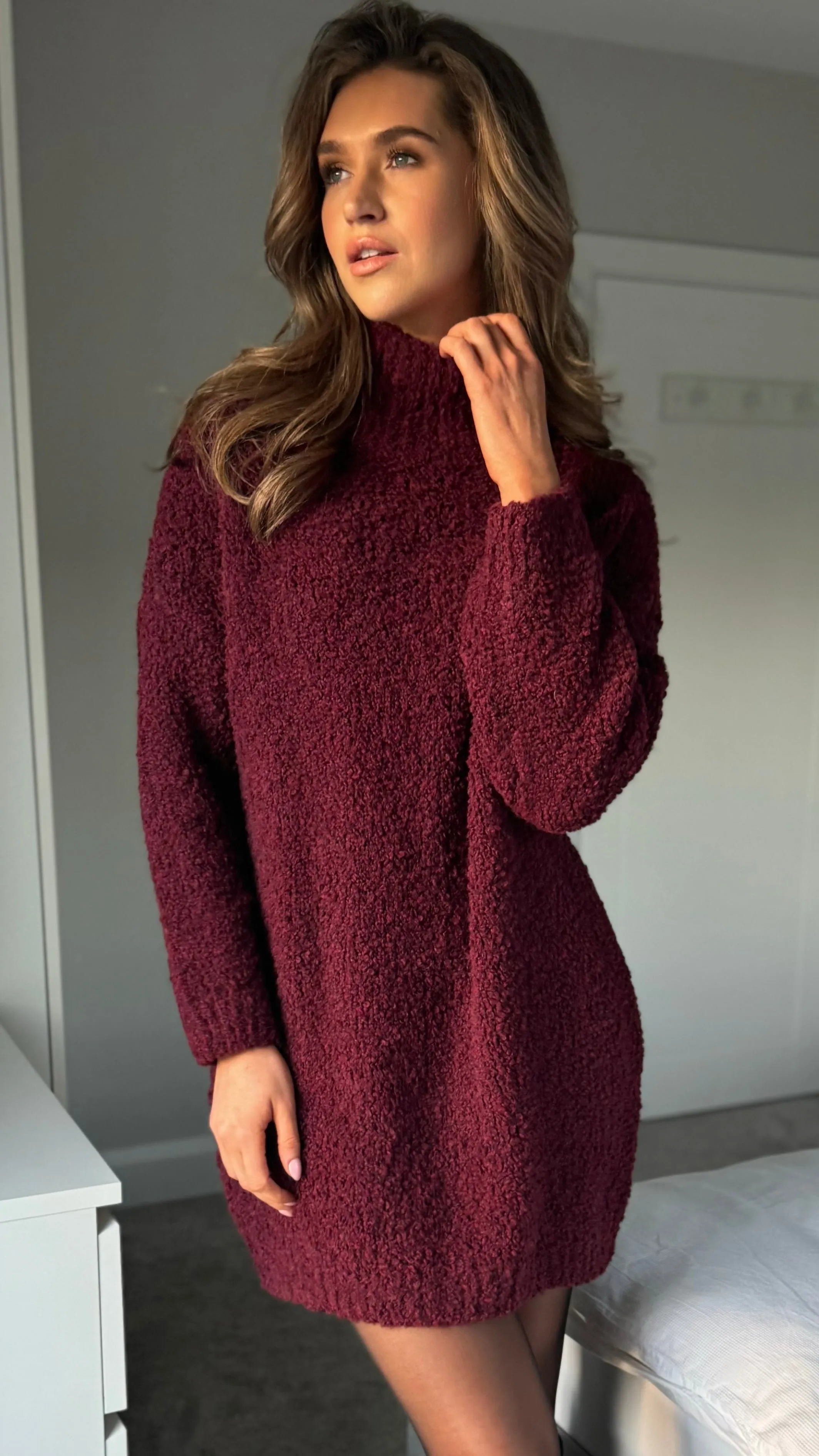 Sadie Burgundy Chunky Knit Jumper Dress