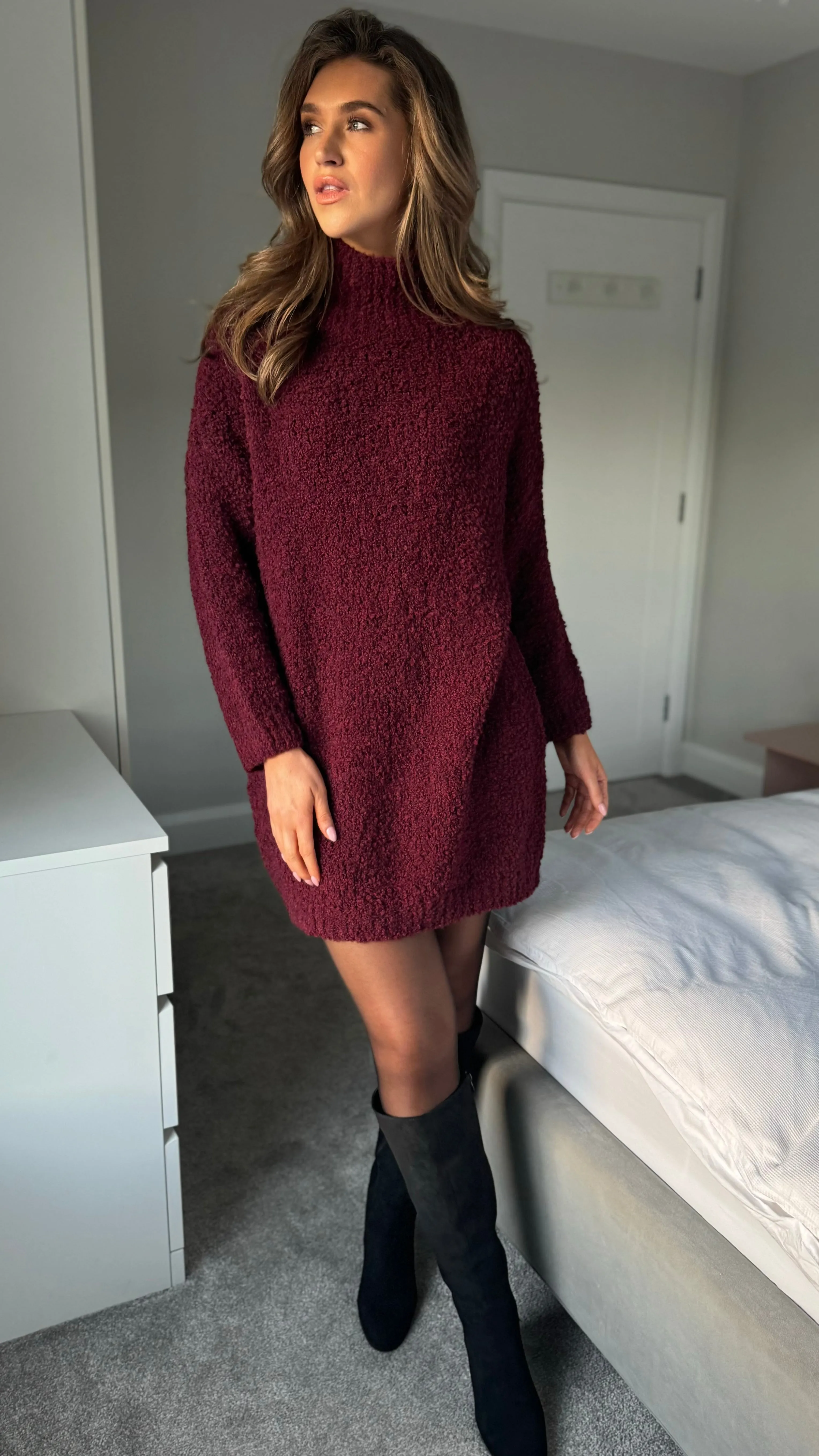 Sadie Burgundy Chunky Knit Jumper Dress
