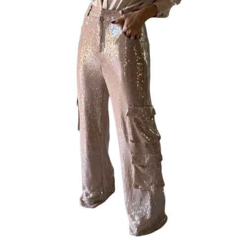 Sequin Neutral Cargo Pants
