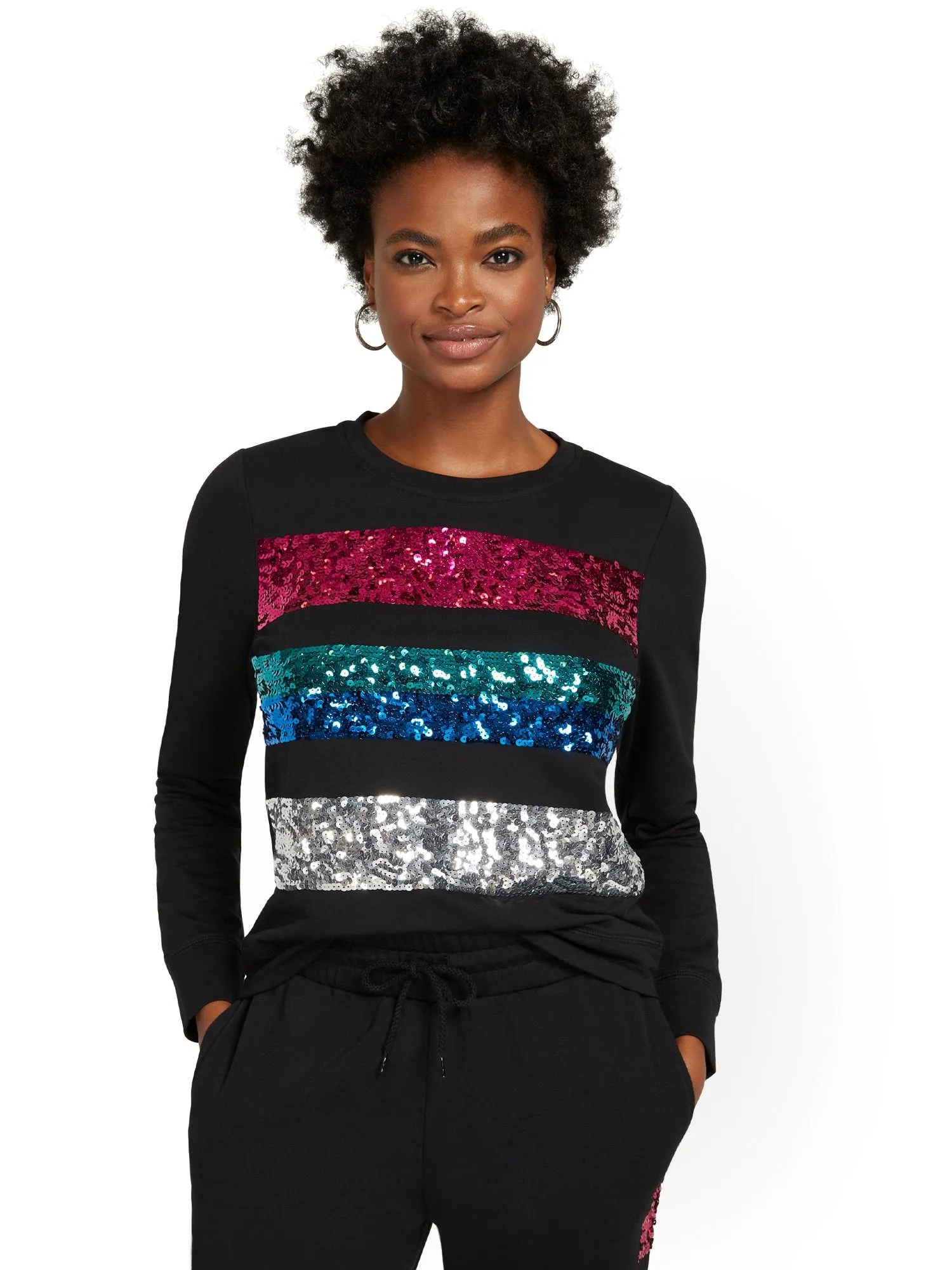 Sequin-Stripe Pullover