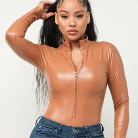 Sexy All Winter Zipper Front Bodysuit in Mocha [Available in SM-L]
