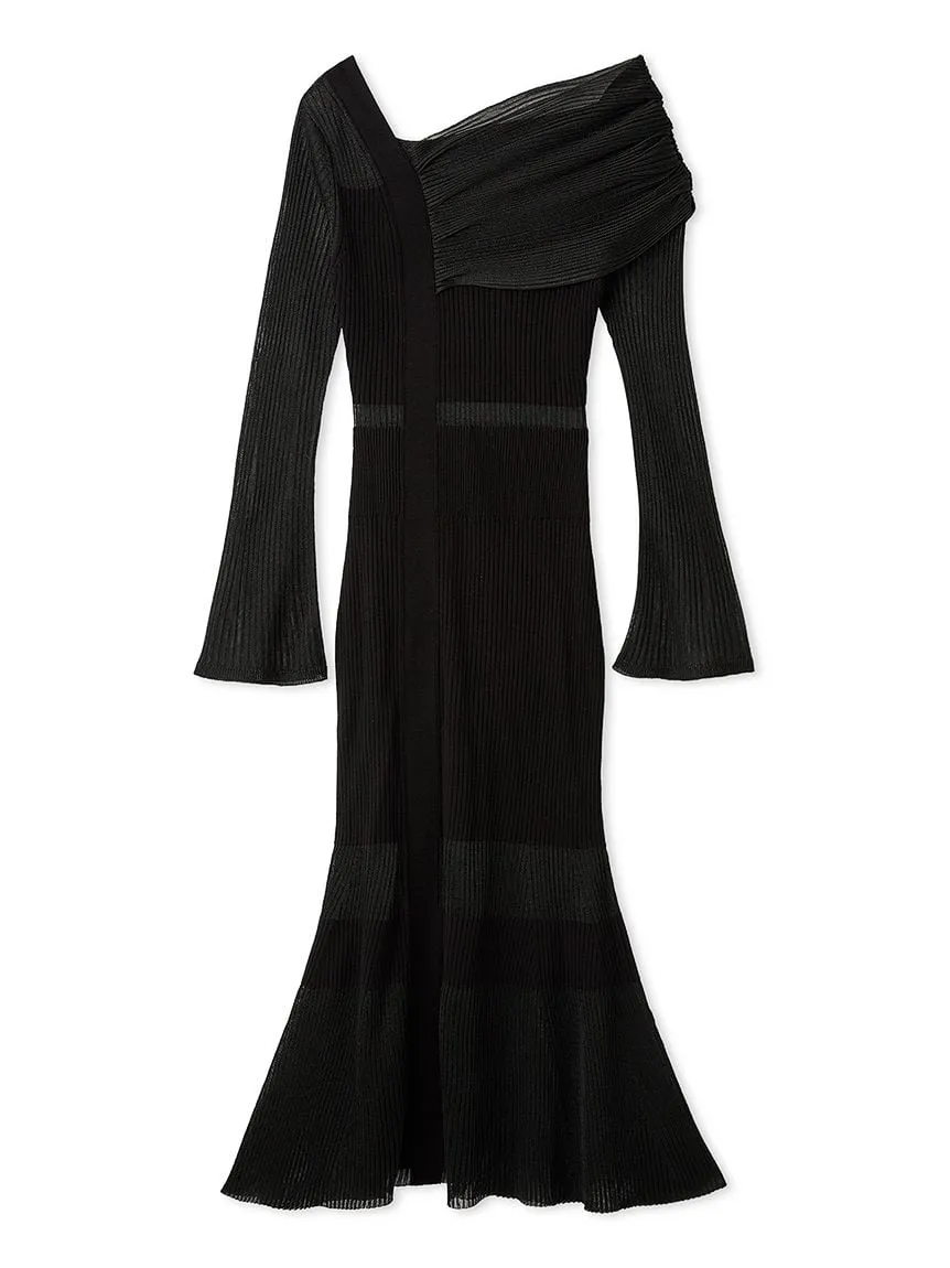 Sheer Blocking One-shoulder Dress