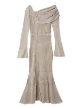 Sheer Blocking One-shoulder Dress