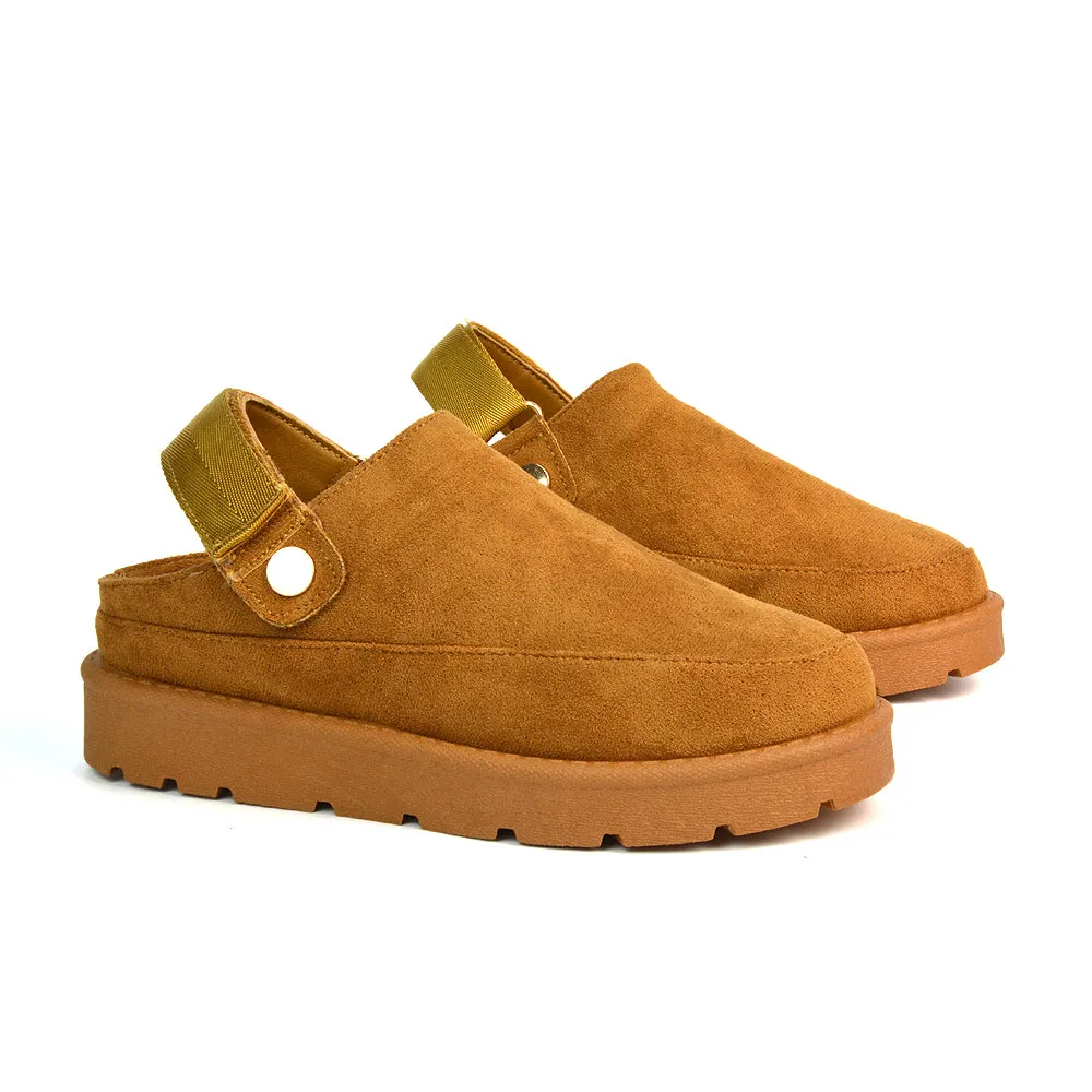 Sienna Closed Toe Clogs Strap Slingback Faux Fur Lined Comfy Slippers in Chestnut