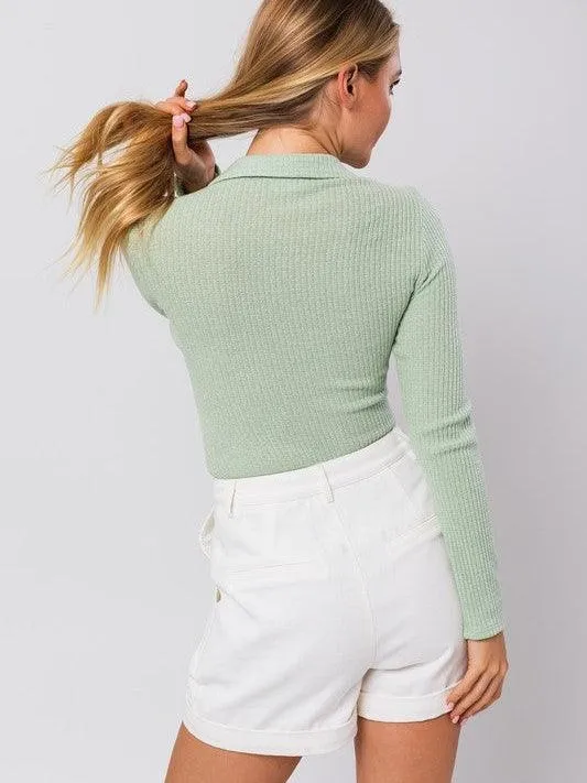 Simple Collared Rib Knit Bodysuit