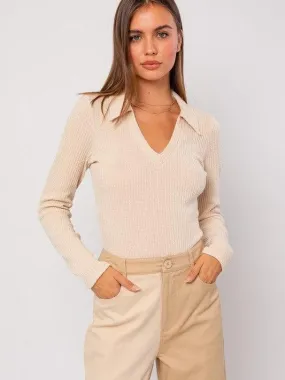 Simple Collared Rib Knit Bodysuit