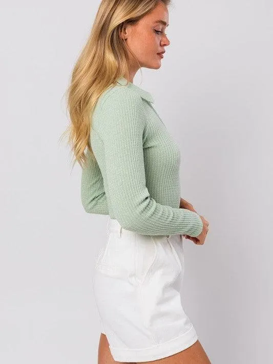 Simple Collared Rib Knit Bodysuit