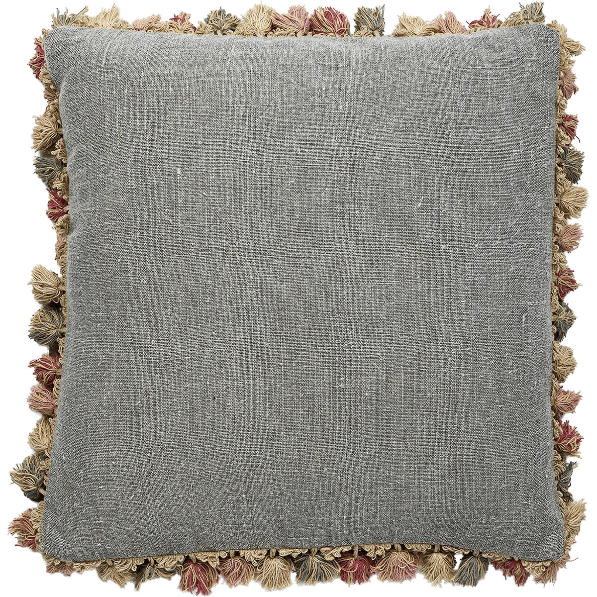 Smokey Blue Rustic Linen Cushion With Tassels