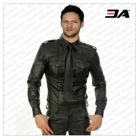 Solid Long Sleeve Leather Shirt