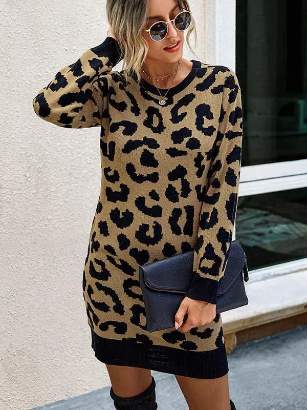 Stunncal Leopard Printed Knit Dress