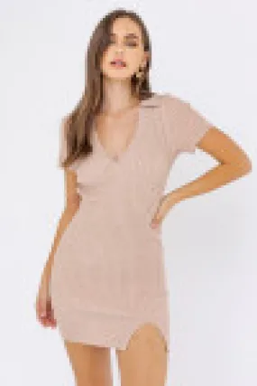 Taupe Short Sleeve Sweater Dress