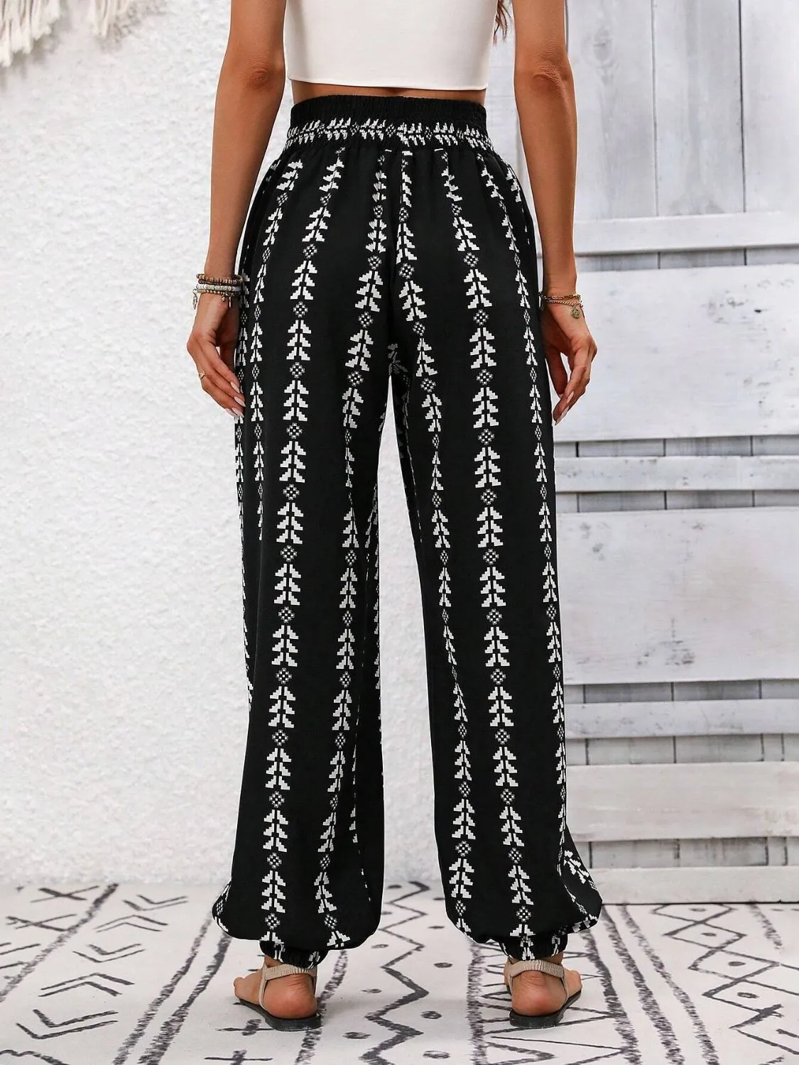 Tied Printed High Waist Bohemian Pants