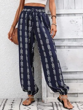 Tied Printed High Waist Bohemian Pants