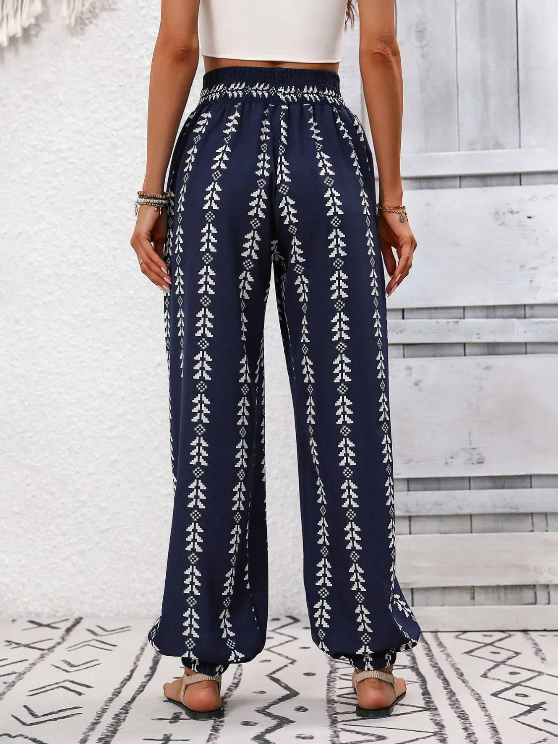 Tied Printed High Waist Bohemian Pants