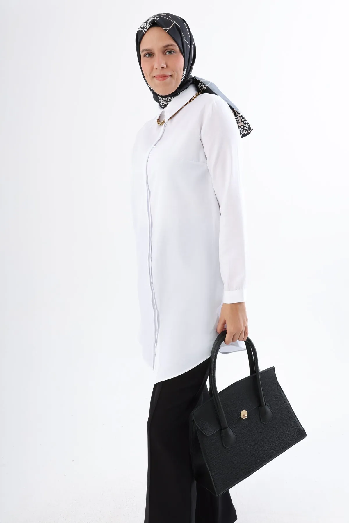 TLD Women Allday White Hidden Snap Shirt Tunic - Marcianise