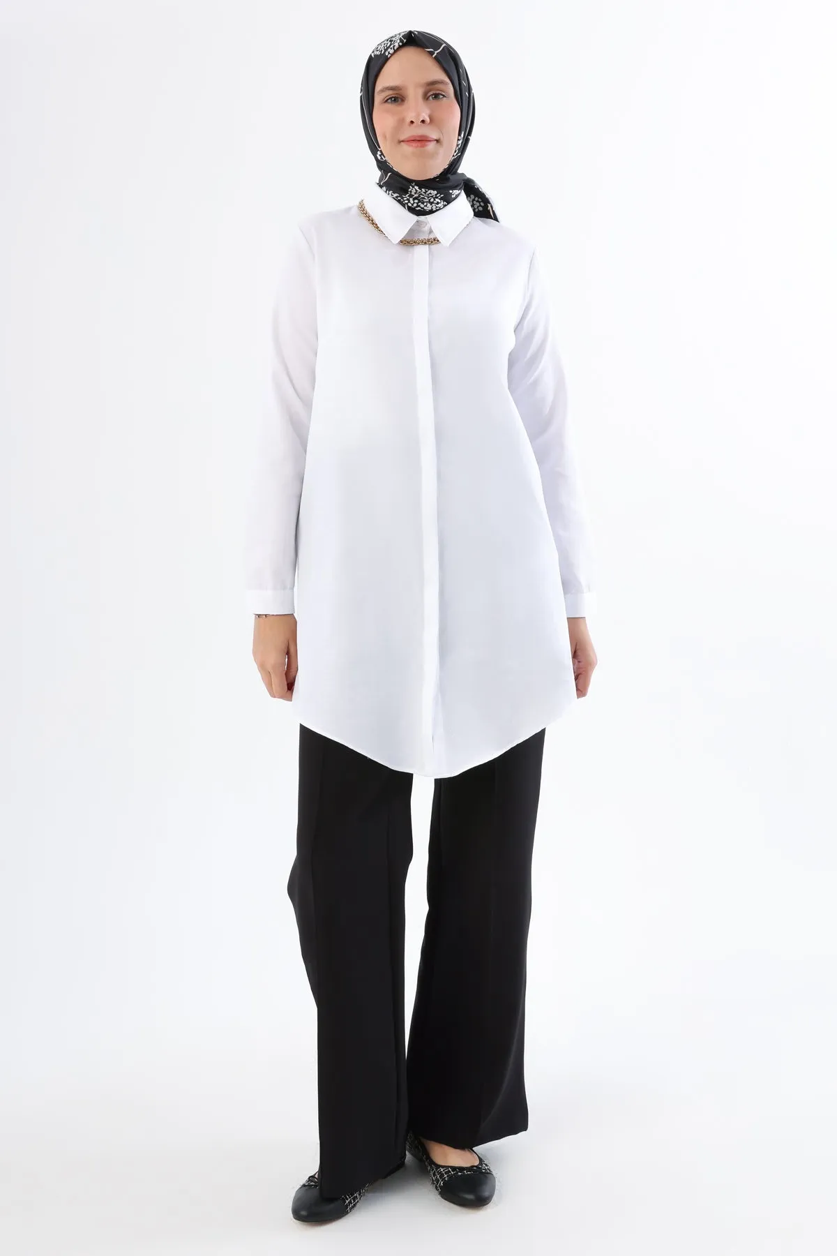 TLD Women Allday White Hidden Snap Shirt Tunic - Marcianise