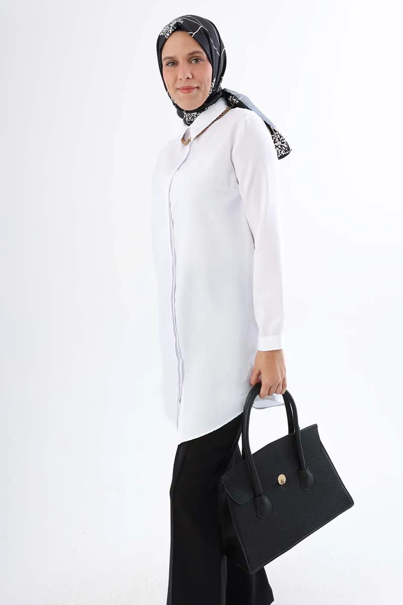 TLD Women Allday White Hidden Snap Shirt Tunic - Marcianise