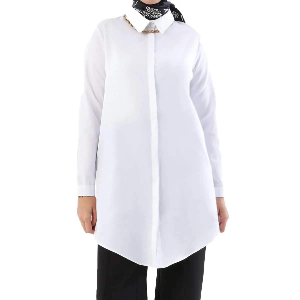 TLD Women Allday White Hidden Snap Shirt Tunic - Marcianise