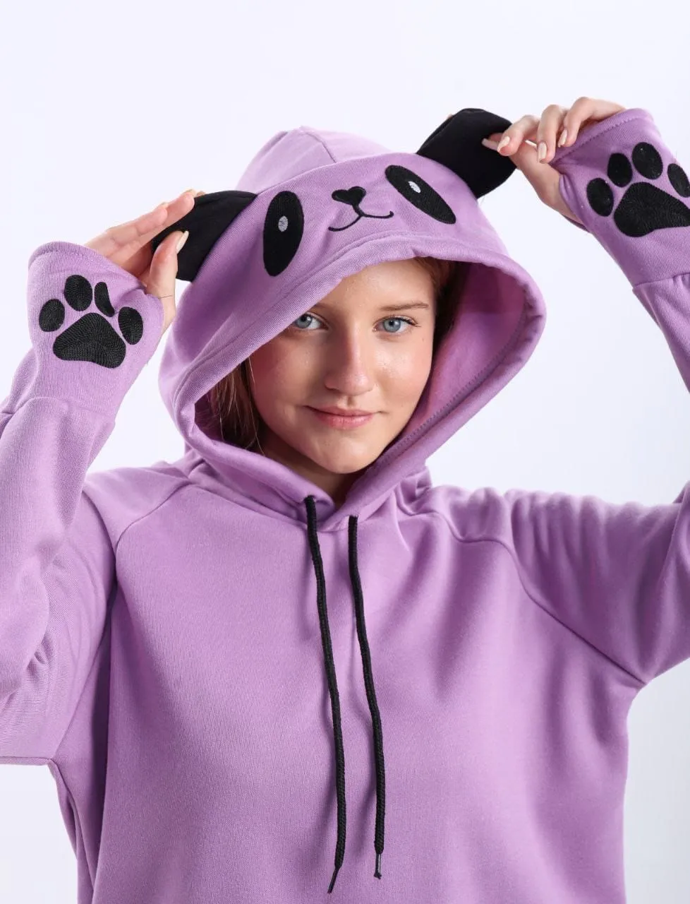 Turkish Cute Panda Hoodie Women Fashion Sweatshirt-Violet