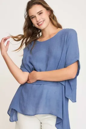 Umgee Full Size Cuffed Half Sleeve Layered Top