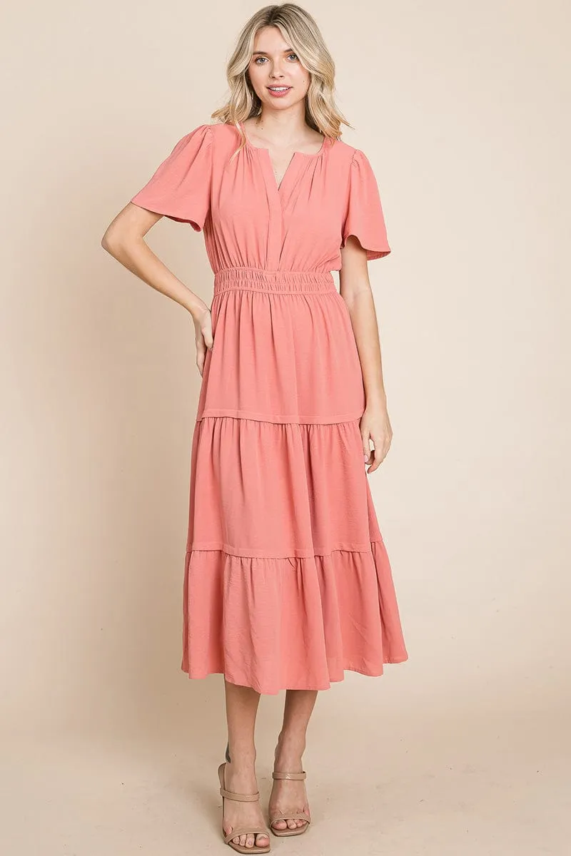 V neck Short Sleeve Layered Maxi Dress