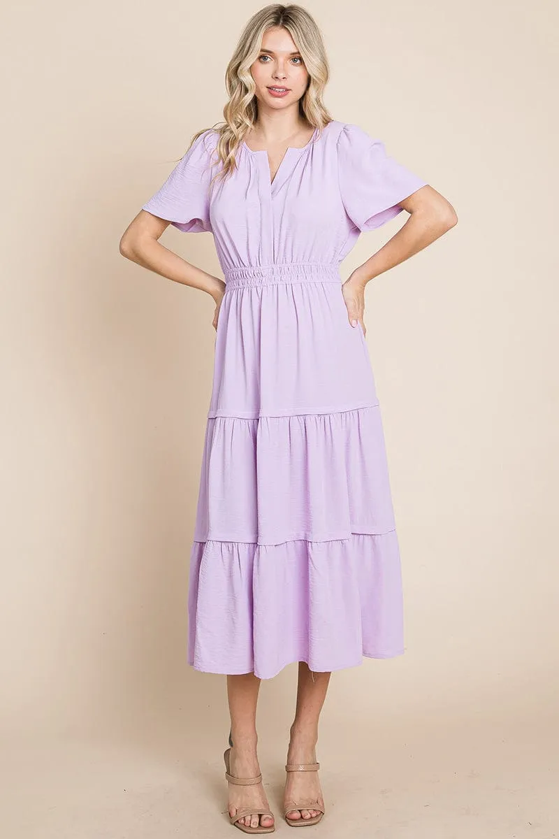 V neck Short Sleeve Layered Maxi Dress