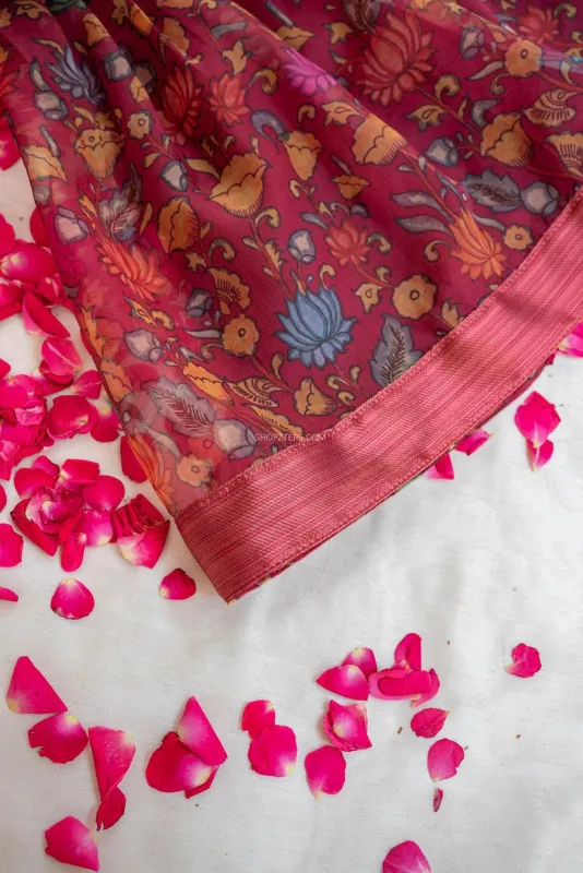 Vermillion Maroon Kalamkari Top & Skirt