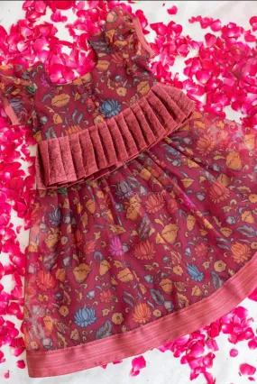 Vermillion Maroon Kalamkari Top & Skirt