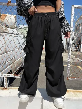 Versatile Flap Pocket Drawstring Cargo Pants