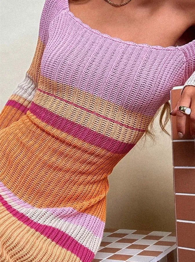 Vvsha Ifrah Color Block Knitted Maxi Dress