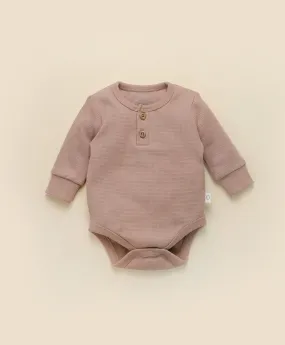 Waffle Long Sleeve Baby Bodysuit - Mocha