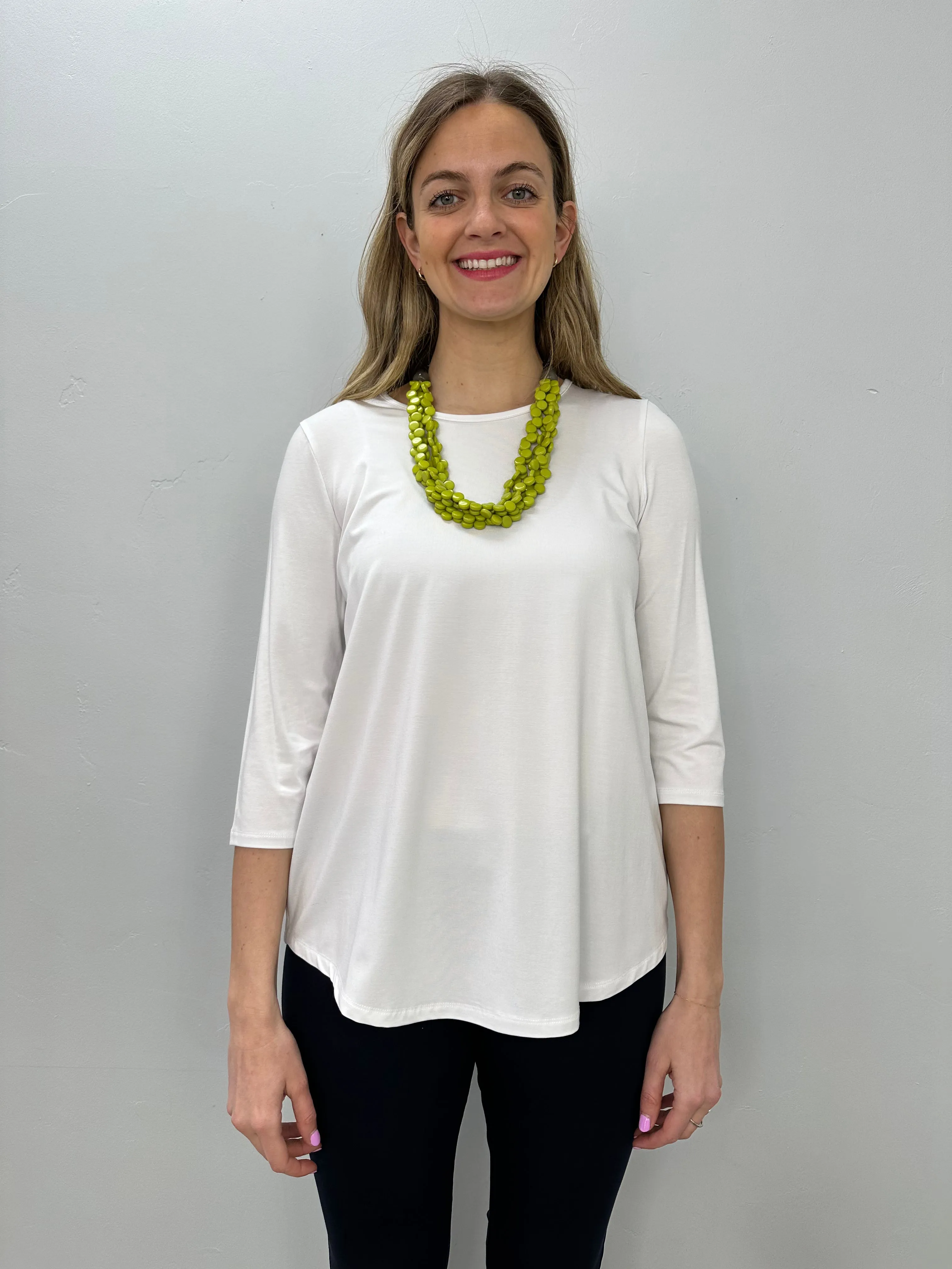 White 3/4 Sleeve Bamboo Tunic with Round Neck