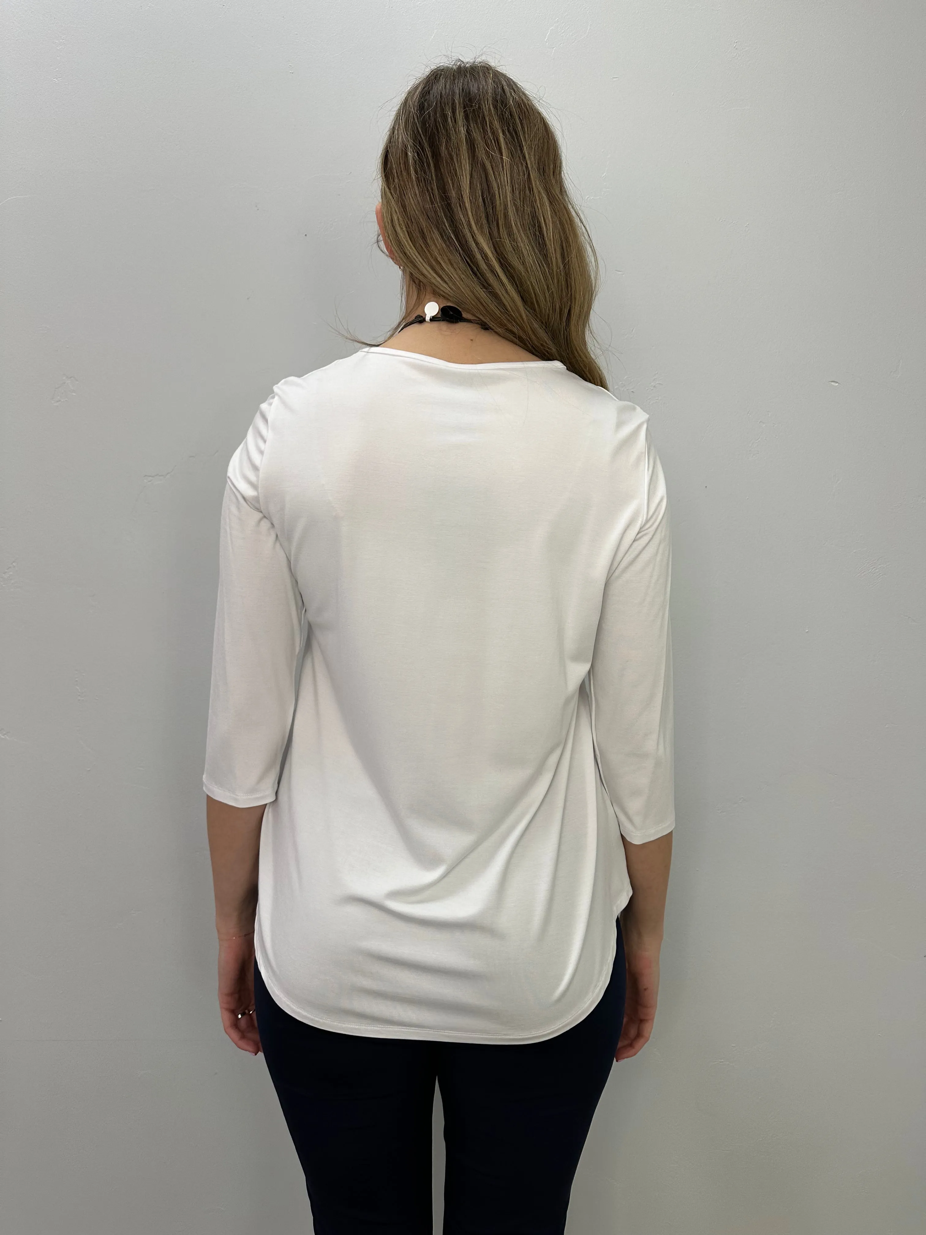 White 3/4 Sleeve Bamboo Tunic with Round Neck