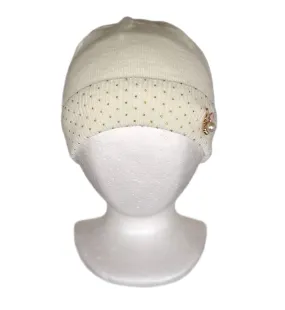 White Spring Winter Knitted Hat with Gold Crystals