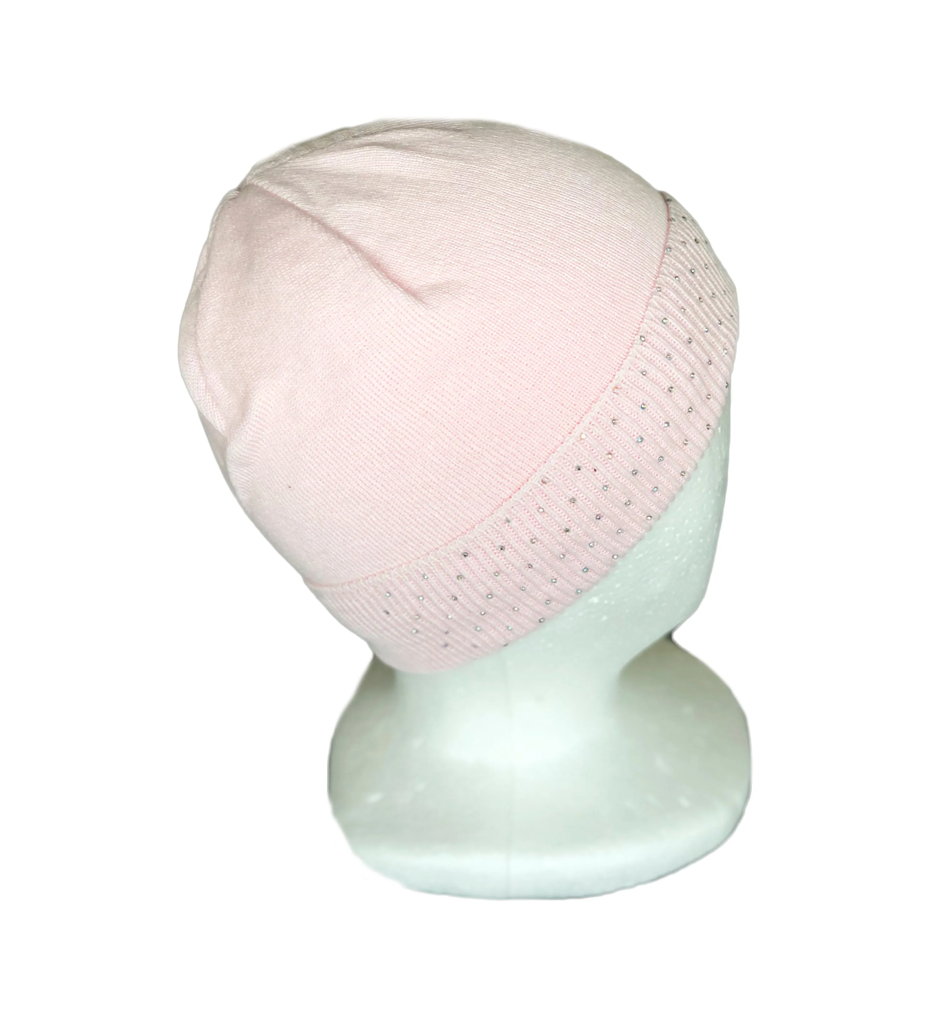 White Spring Winter Knitted Hat with Gold Crystals