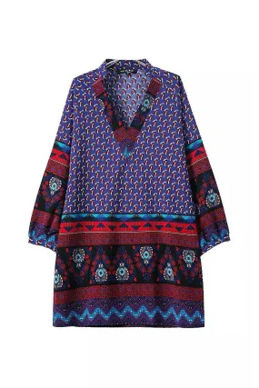 Wholesale Floral Print Folk Shirt Dress