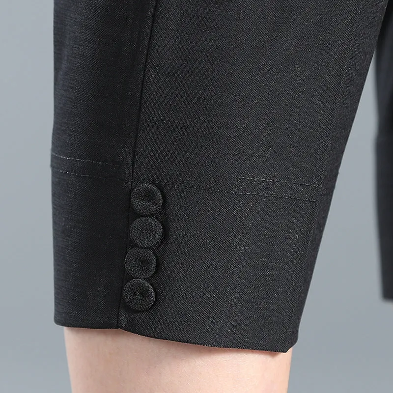 Women Cropped Pants Summer Elastic Waist Pocket Cooling Breathable Silk Stretchable Pants