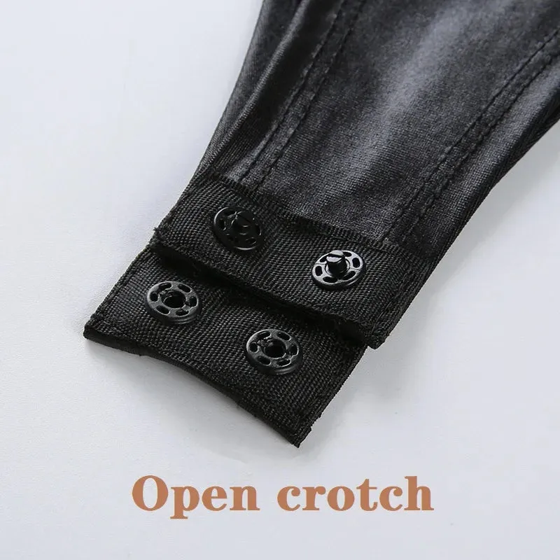 Women PU  Leather Latex Halter Bodysuit