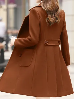 Women Winter Mid-Long Coat Notch Double-Breasted Lapel Jacket Outwear