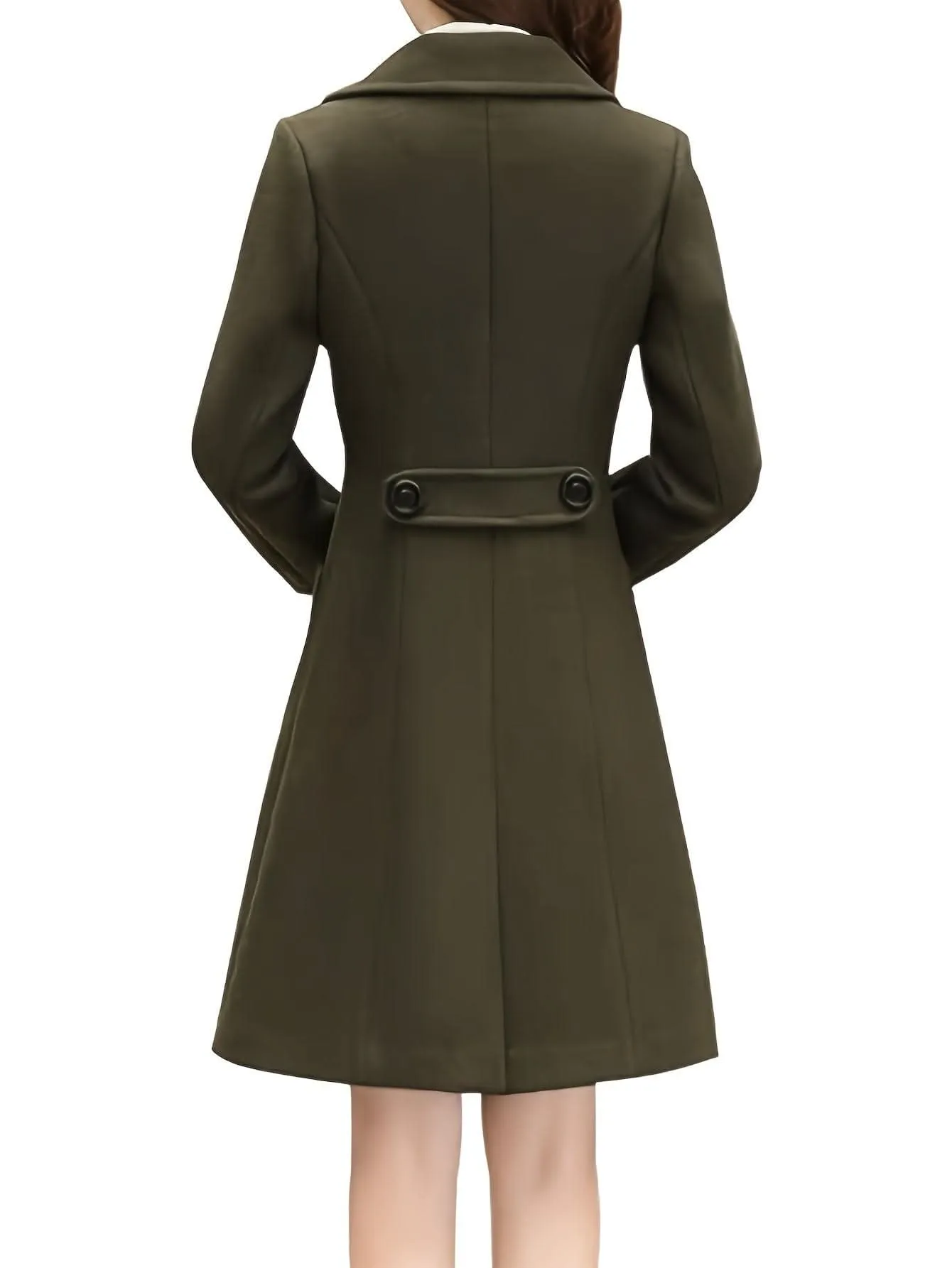 Women Winter Mid-Long Coat Notch Double-Breasted Lapel Jacket Outwear