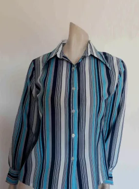 Women's 1970s Blue Striped Shirt - M