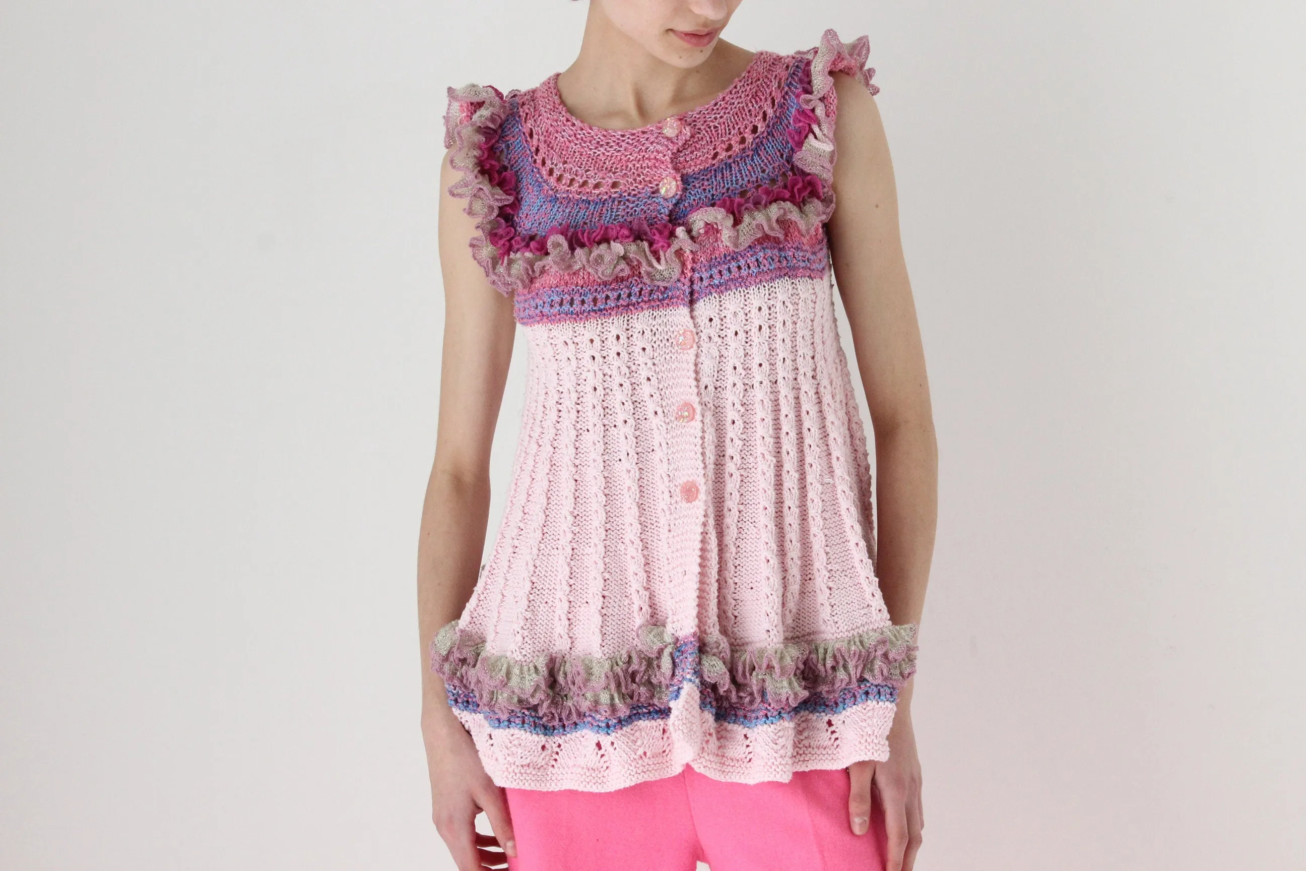 Y2K Kooky Avant Garde Multi Colour Knit Trapeze Top