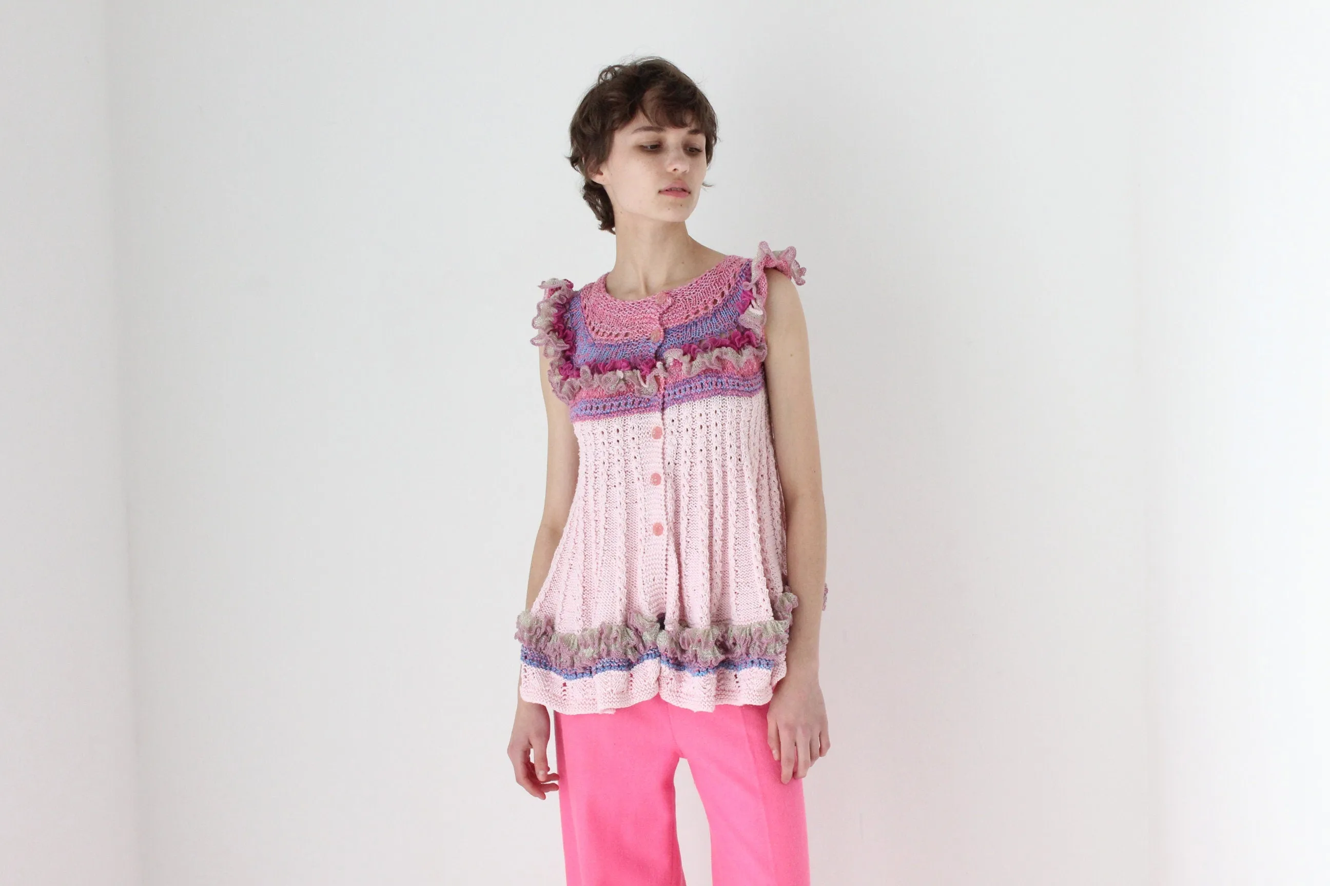 Y2K Kooky Avant Garde Multi Colour Knit Trapeze Top