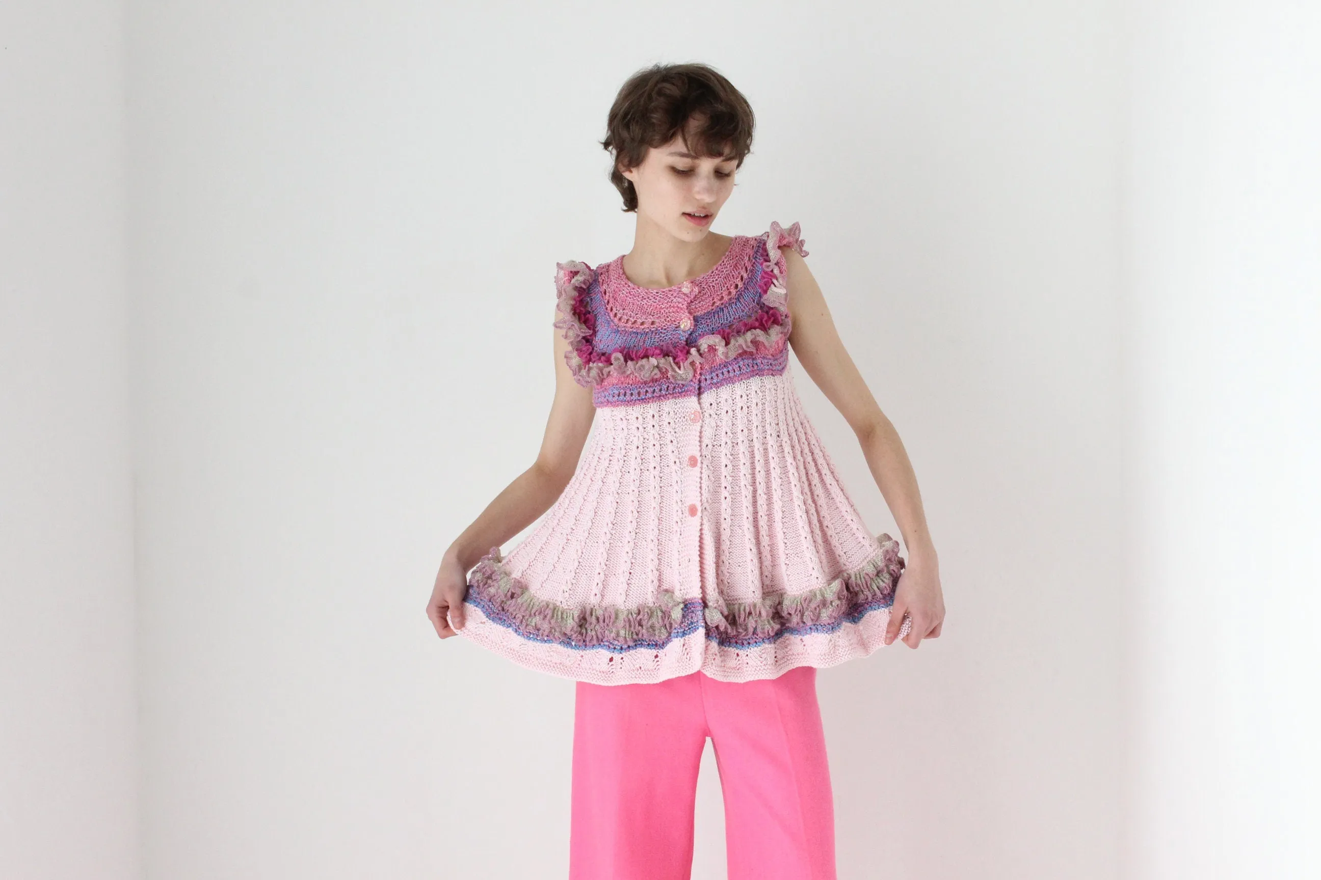 Y2K Kooky Avant Garde Multi Colour Knit Trapeze Top