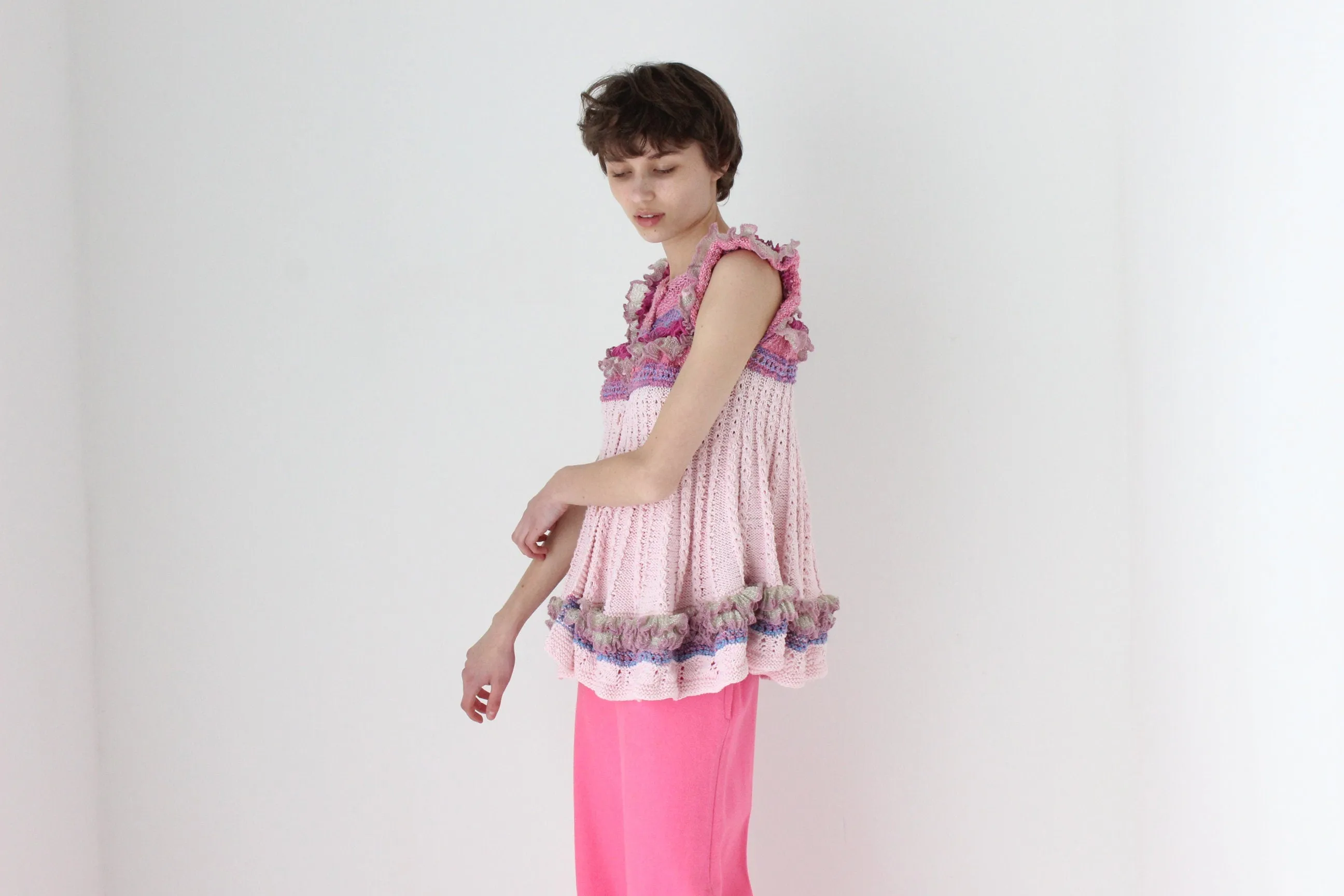 Y2K Kooky Avant Garde Multi Colour Knit Trapeze Top