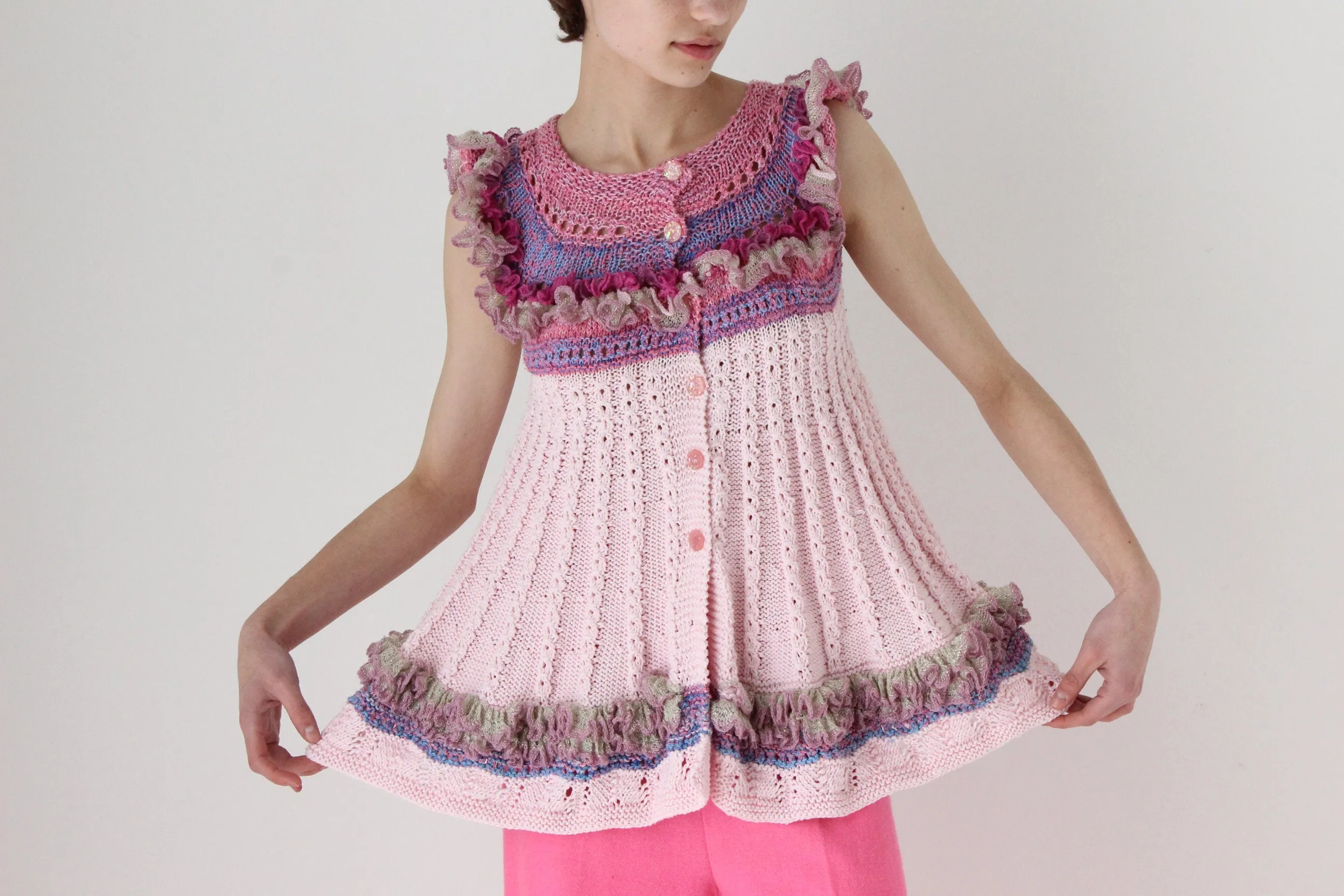Y2K Kooky Avant Garde Multi Colour Knit Trapeze Top